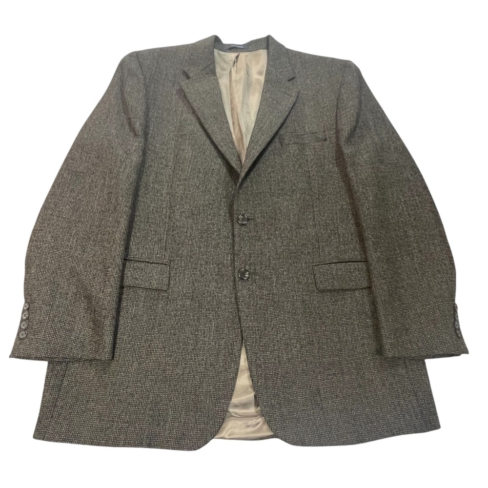 Chaps Ralph Lauren Wool Alpaca Tweed Blazer Brown 46L Made in Canada Vintage 90s
